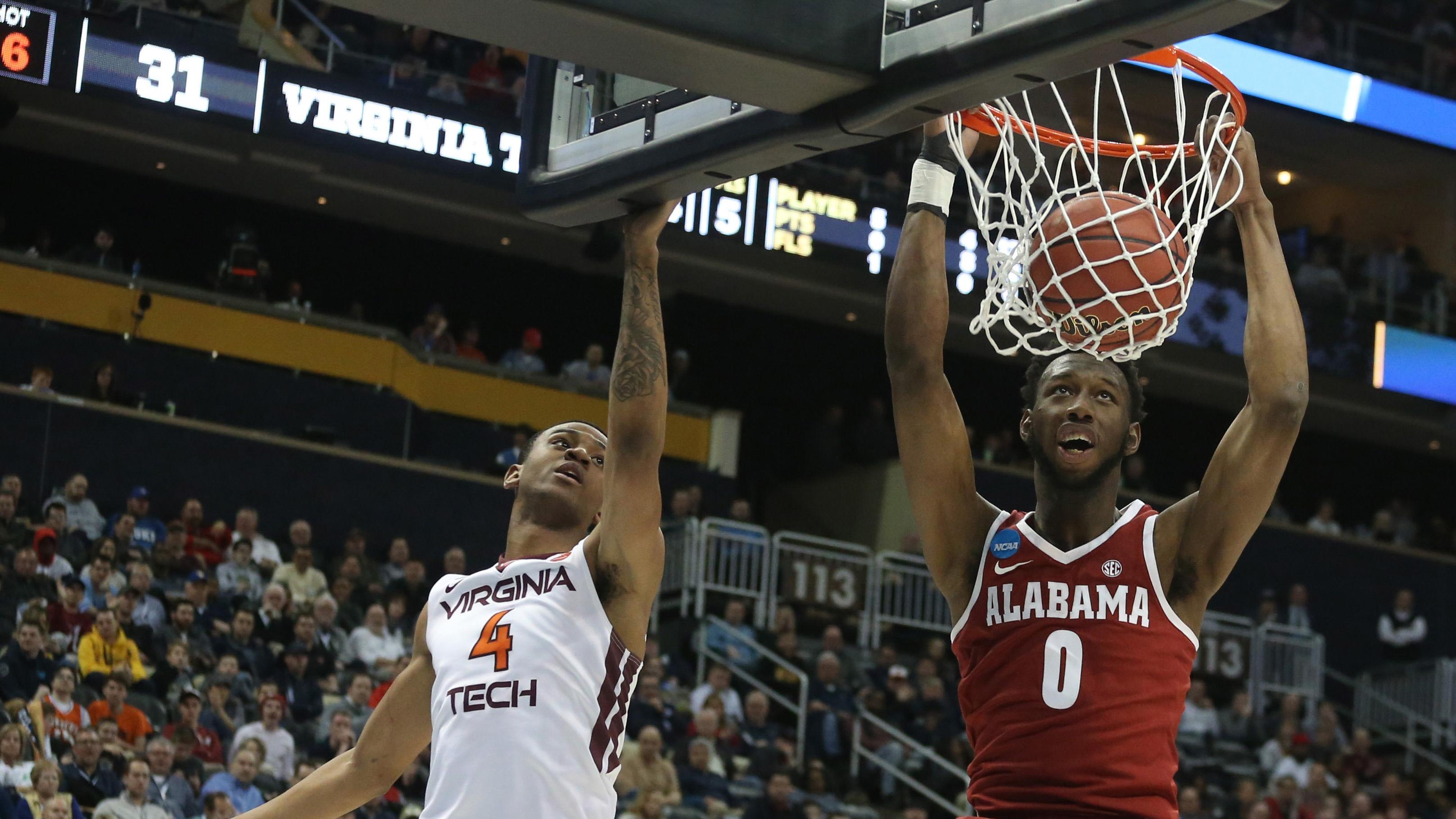 Alabama's Donta Hall dunks against Virginia Tech
